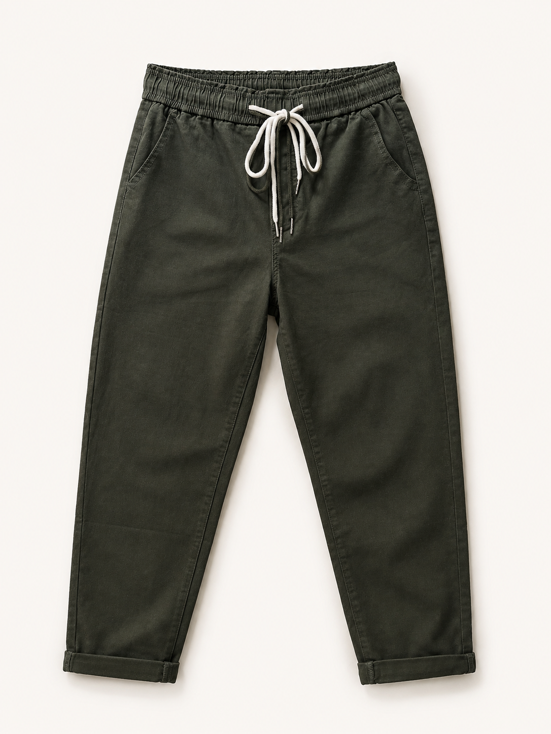 Pantalon Mom Fit – Ceinture Elastiquée & Cordons – Vert Foncé