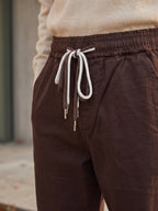 Pantalon Mom Fit – Ceinture Elastiquée & Cordons – Chocolat
