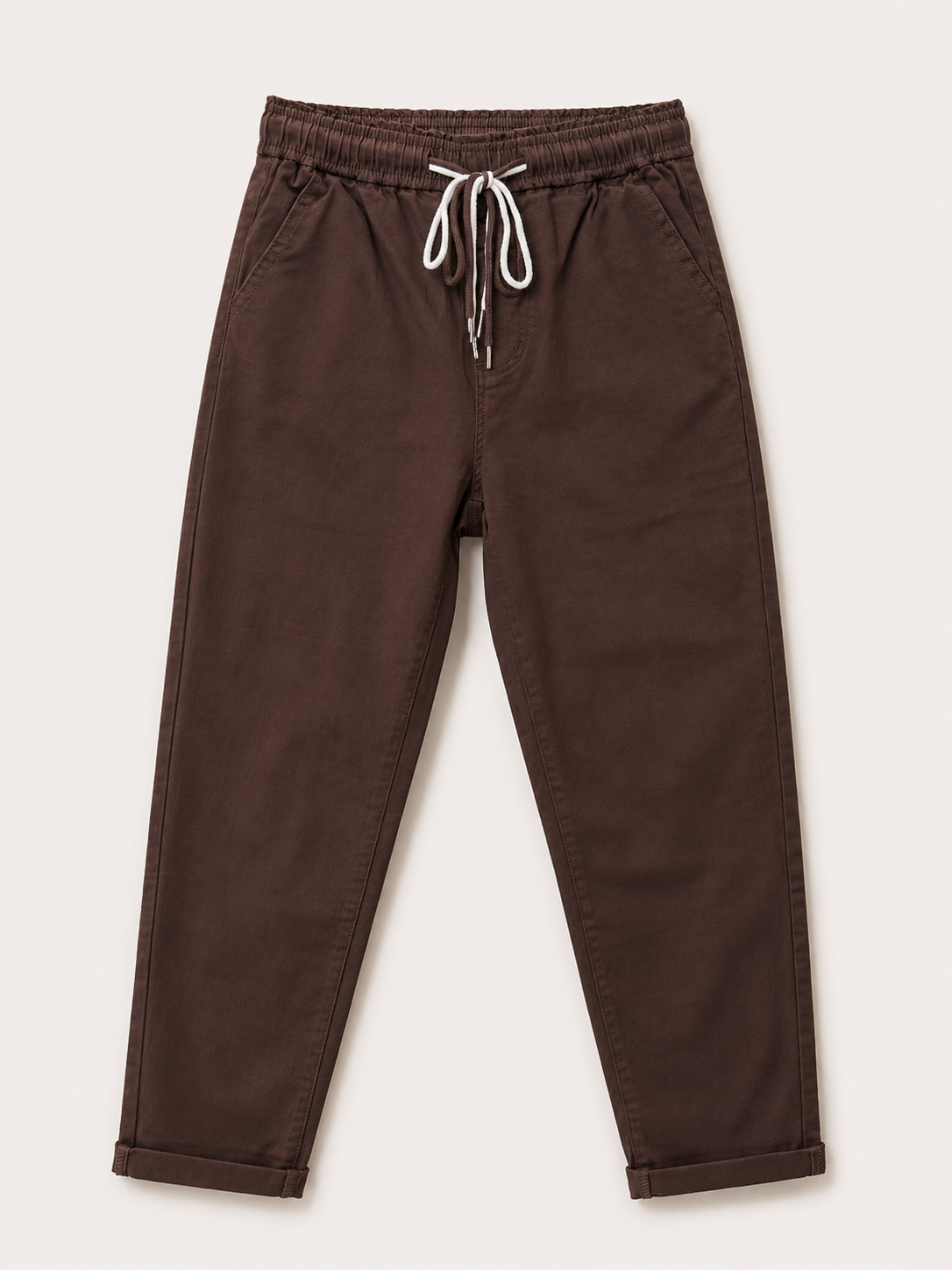 Pantalon Mom Fit – Ceinture Elastiquée & Cordons – Chocolat