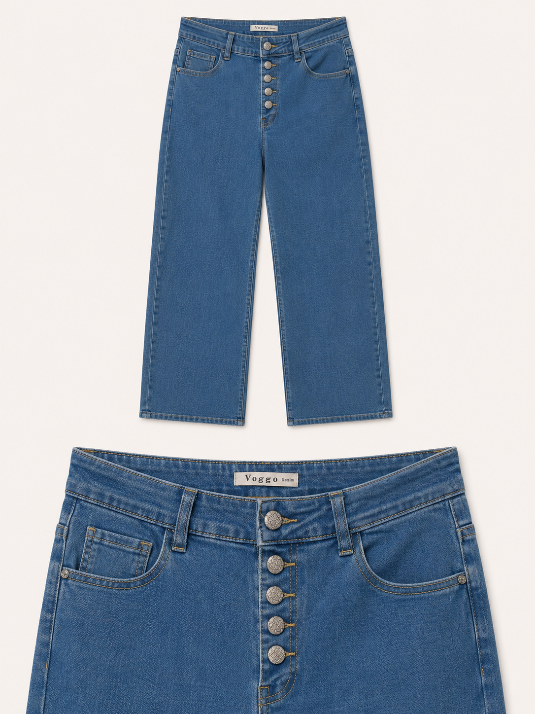 Jean Wide Leg – Fermetures Boutons Argentés