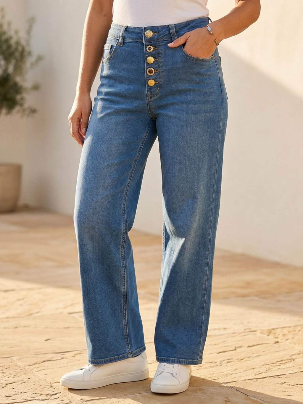 Jean Wide Leg – Fermetures Boutons Dorés