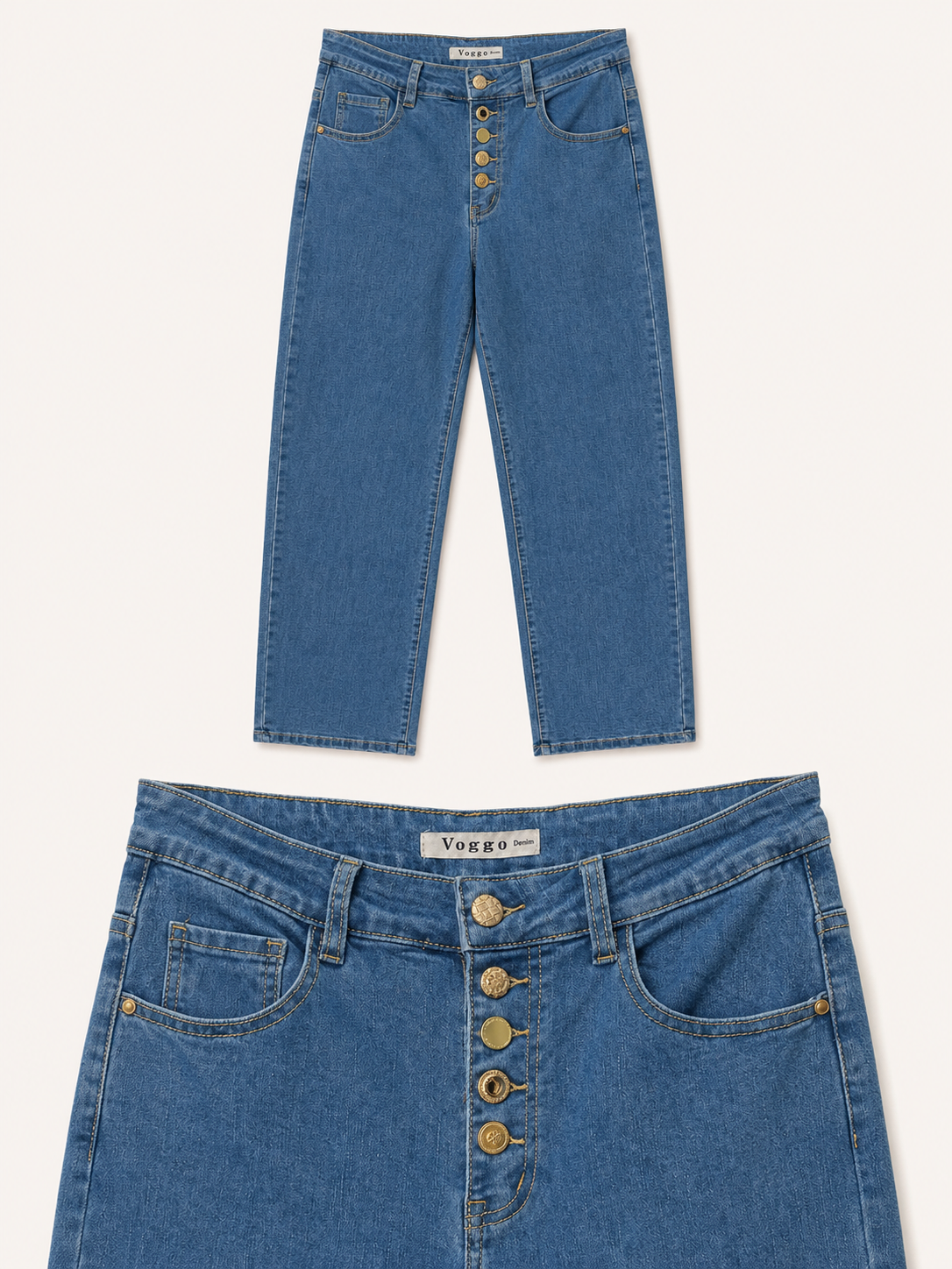 Jean Wide Leg – Fermetures Boutons Dorés