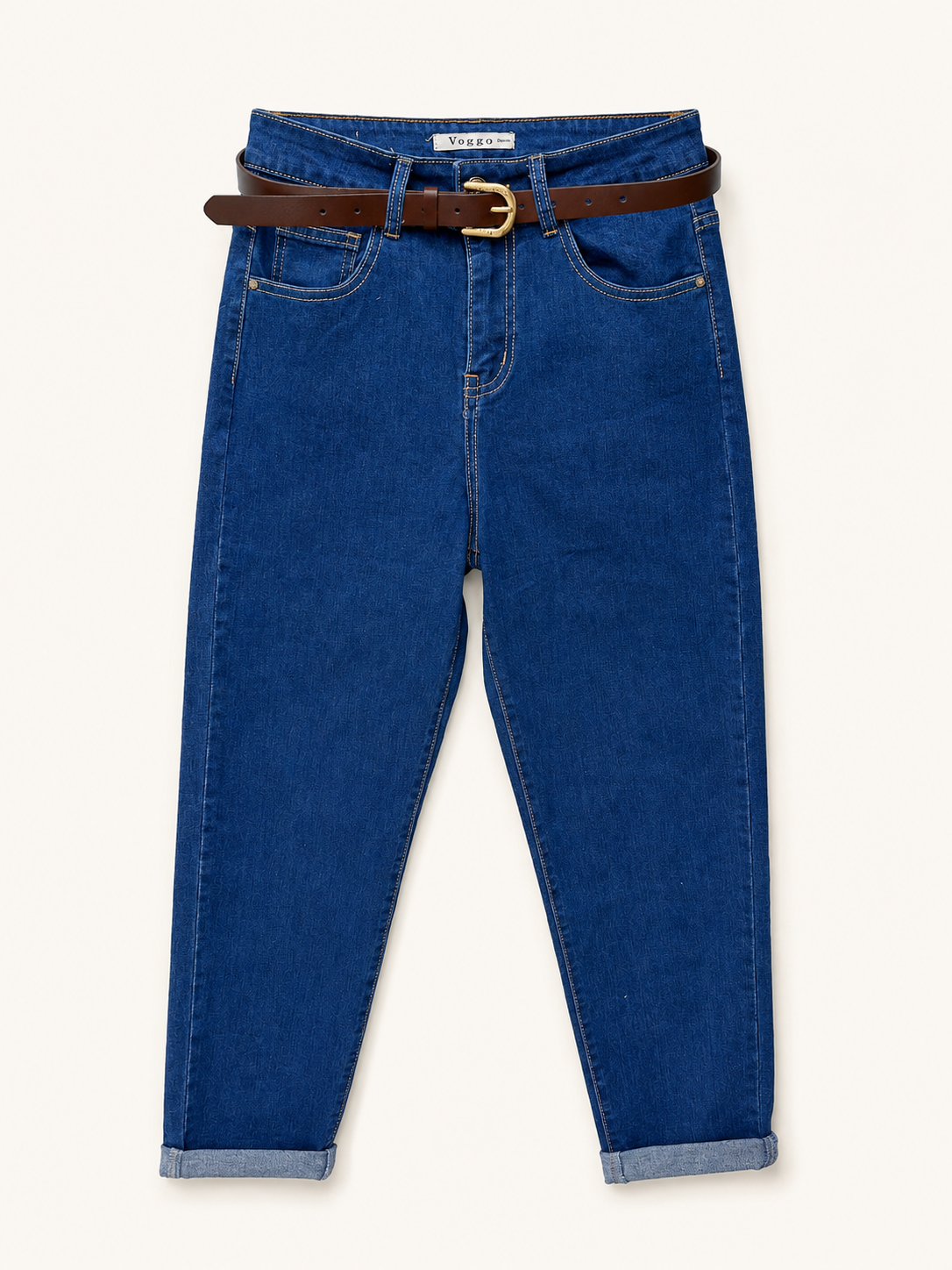 Jean Mom Fit – Ceinture Assortie – Bleu Foncé