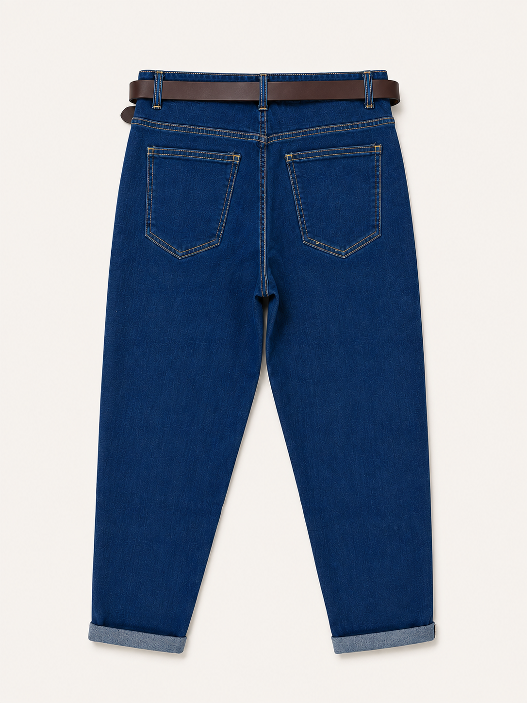 Jean Mom Fit – Ceinture Assortie – Bleu Foncé
