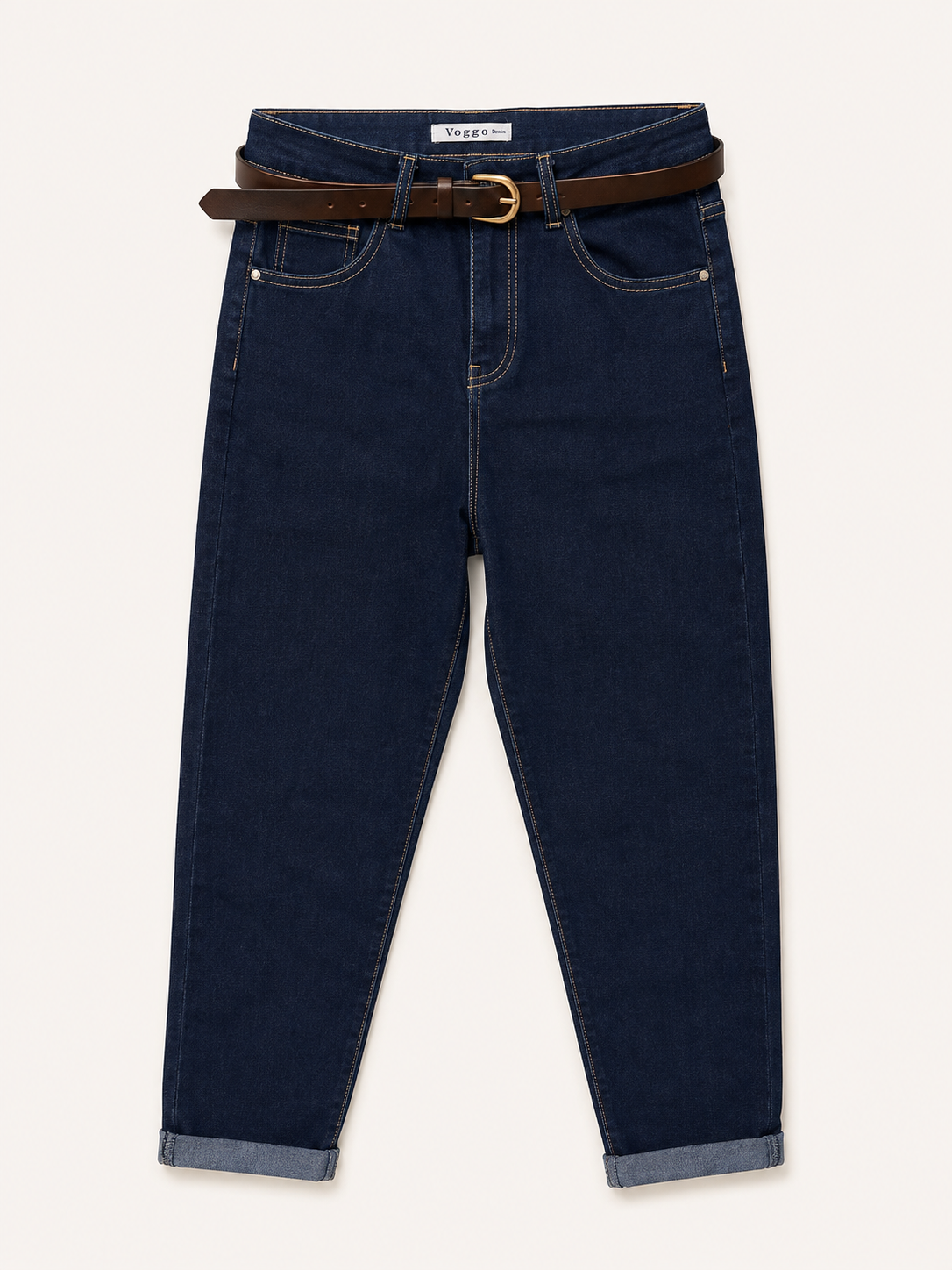 Jean Mom Fit – Ceinture Assortie – Bleu Brut