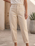 Pantalon Mom Fit en Toile – Poches Plaquées – Beige