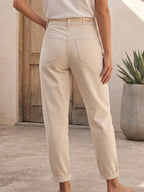 Pantalon Mom Fit en Toile – Poches Plaquées – Beige