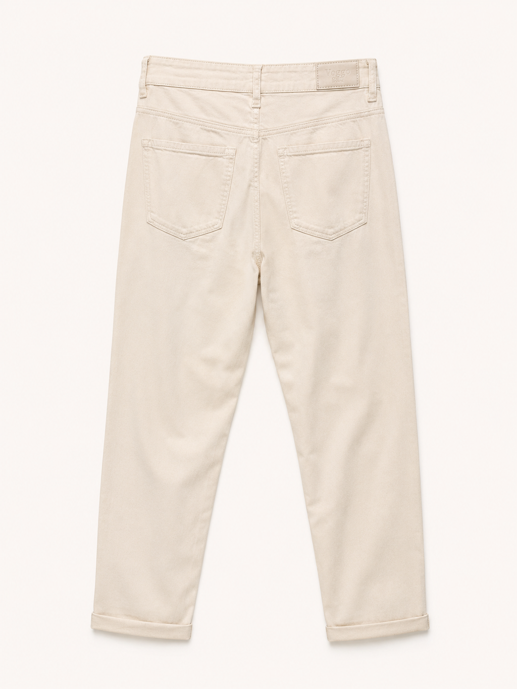 Pantalon Mom Fit en Toile – Poches Plaquées – Beige