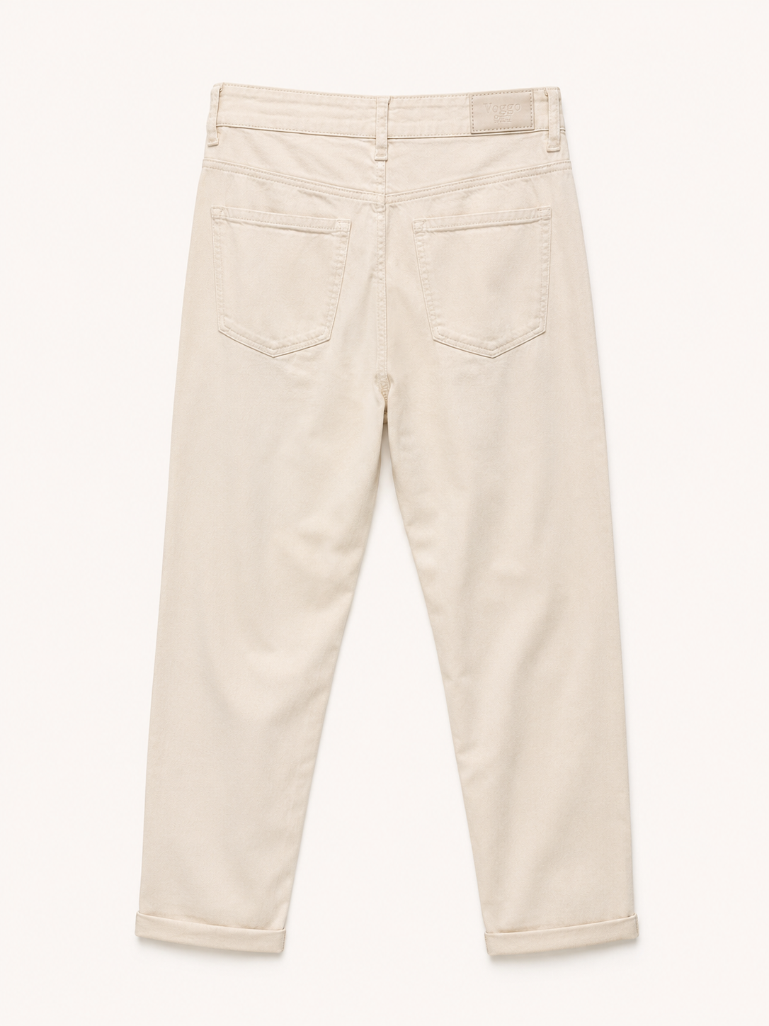Pantalon Mom Fit en Toile – Poches Plaquées – Beige