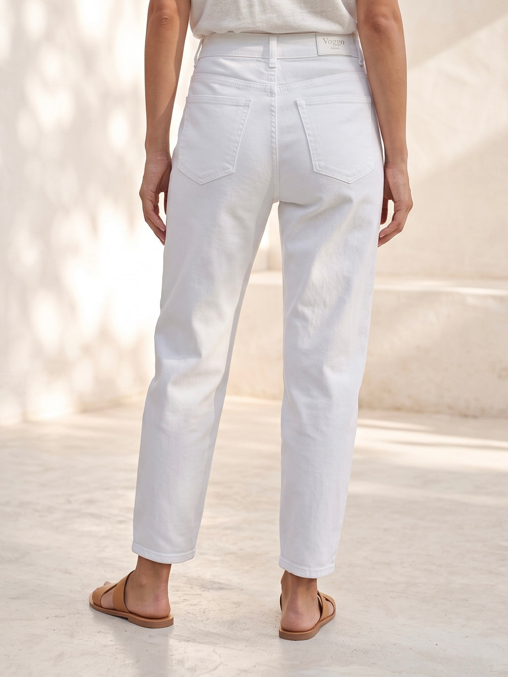 Pantalon Mom Fit en Toile – Poches Plaquées – Blanc