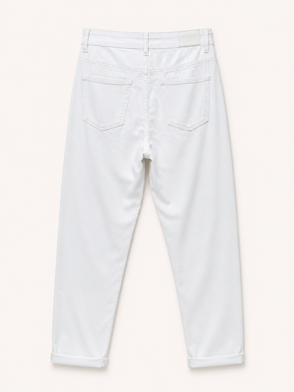 Pantalon Mom Fit en Toile – Poches Plaquées – Blanc