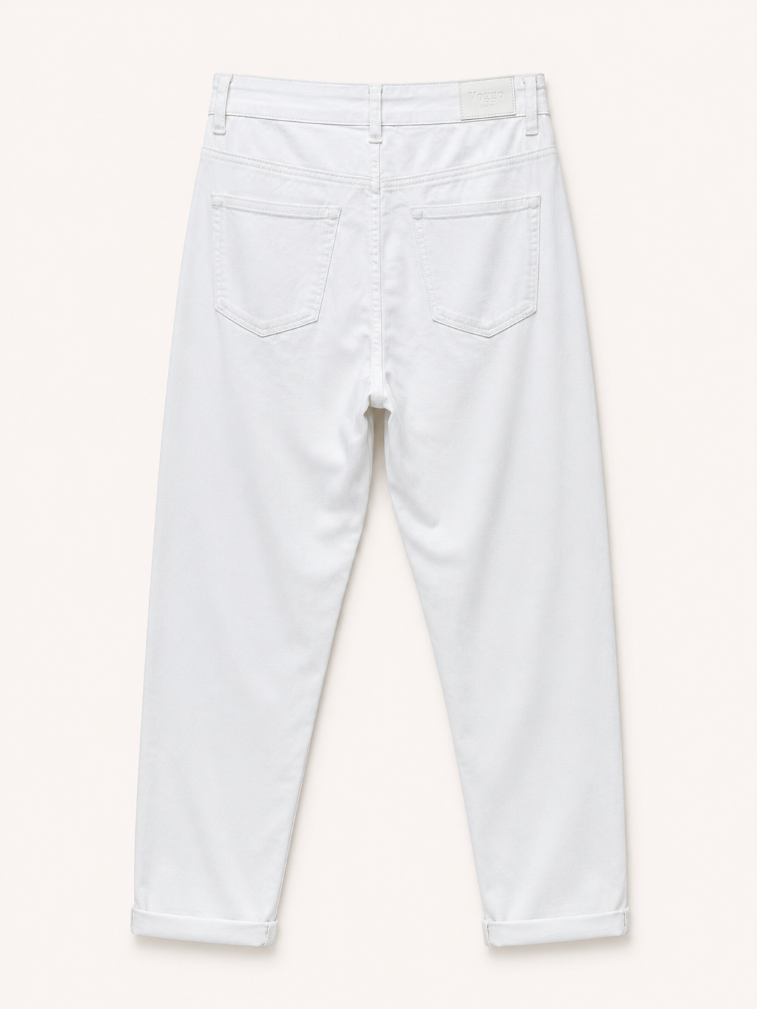 Pantalon Mom Fit en Toile – Poches Plaquées – Blanc