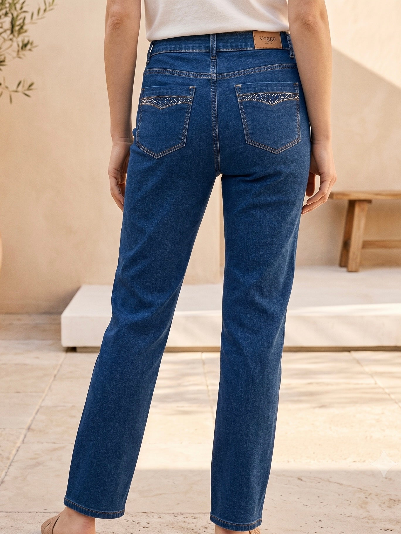 Jean Coupe Droite – Strass Poche Arrière