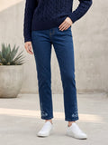 Jean Droit 7/8ème – Broderies Fleurs en Bas de Jambe