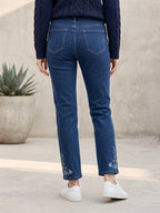 Jean Droit 7/8ème – Broderies Fleurs en Bas de Jambe