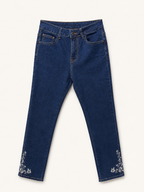 Jean Droit 7/8ème – Broderies Fleurs en Bas de Jambe