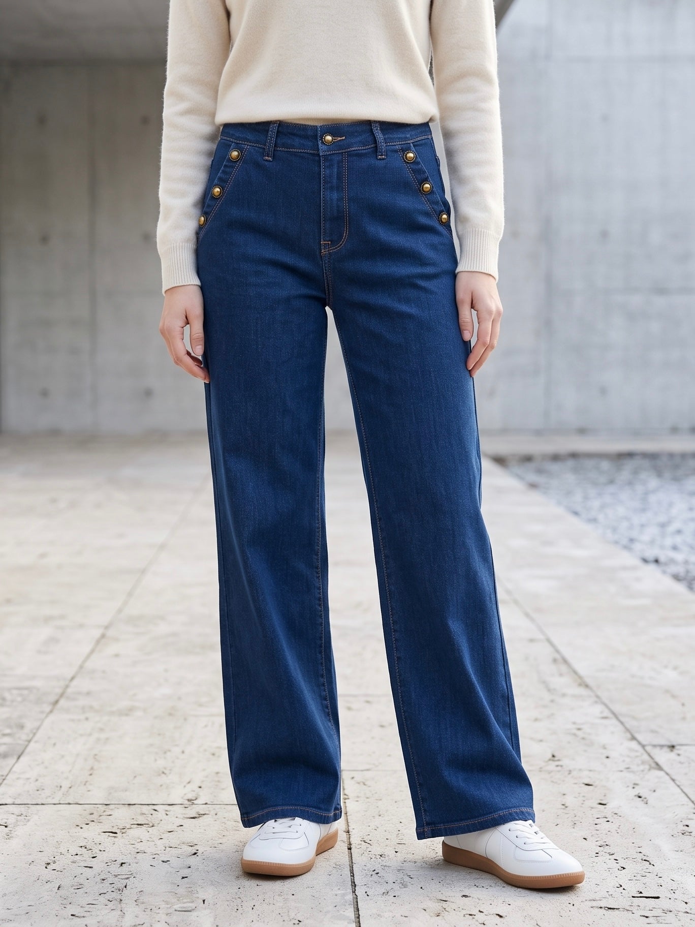 Jean Wide Leg – Boutons Dorés aux Poches