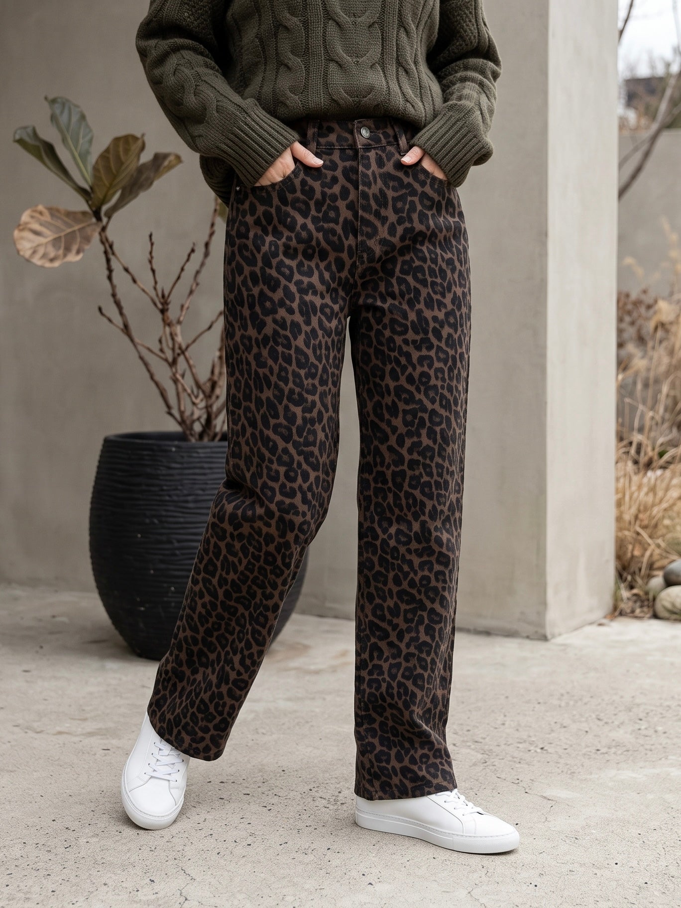 Jean Wide Leg – Motif Léopard Marron