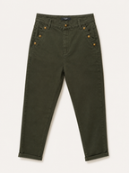 Pantalon Mom Fit – Boutons Dorés aux Poches – Vert Foncé