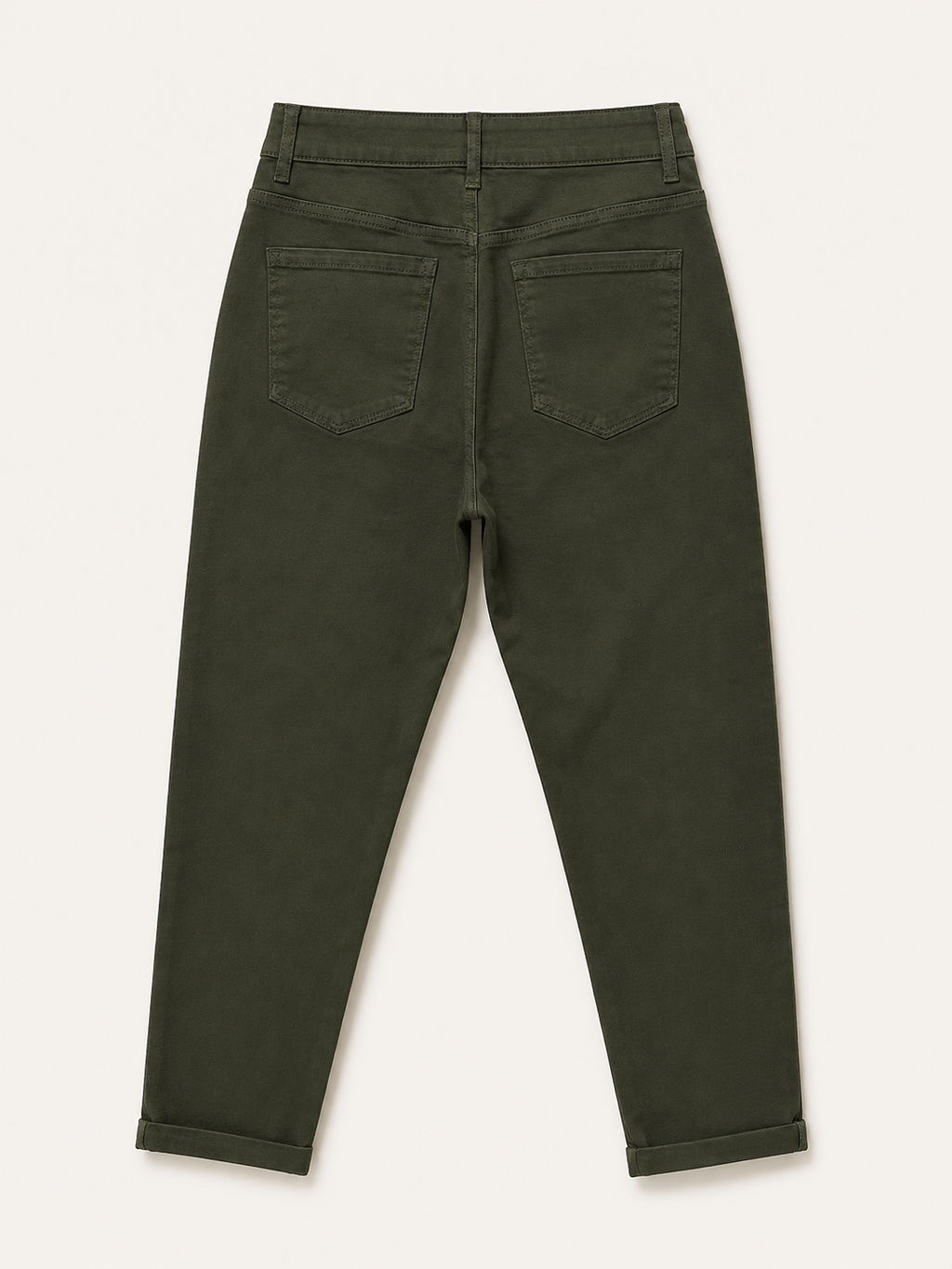 Pantalon Mom Fit – Boutons Dorés aux Poches – Vert Foncé