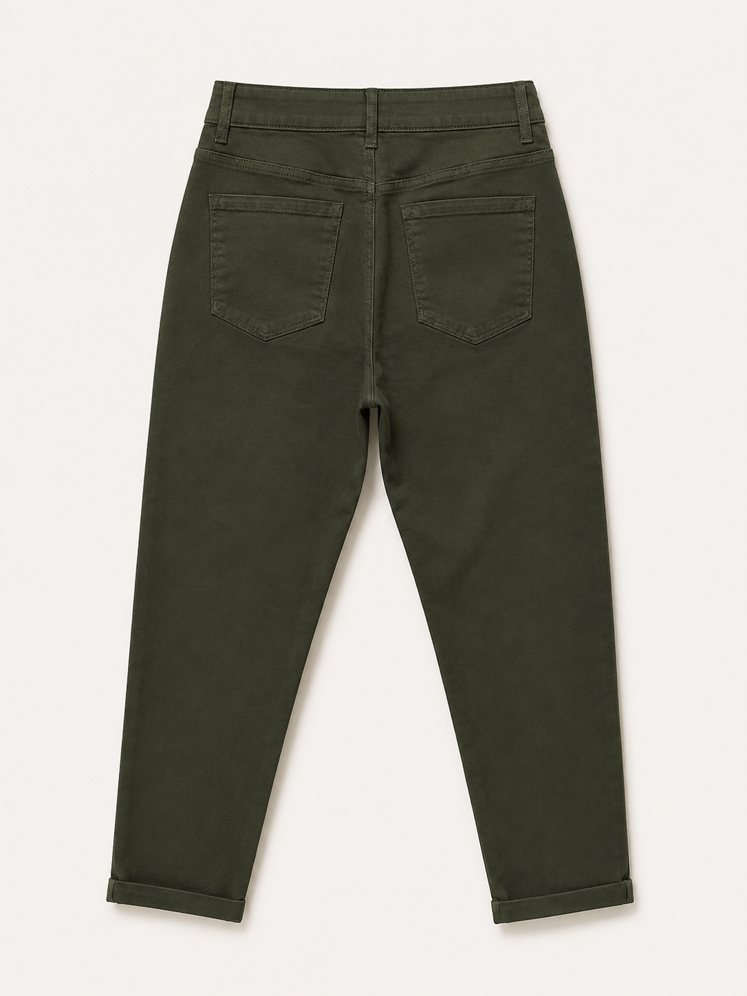 Pantalon Mom Fit – Boutons Dorés aux Poches – Vert Foncé