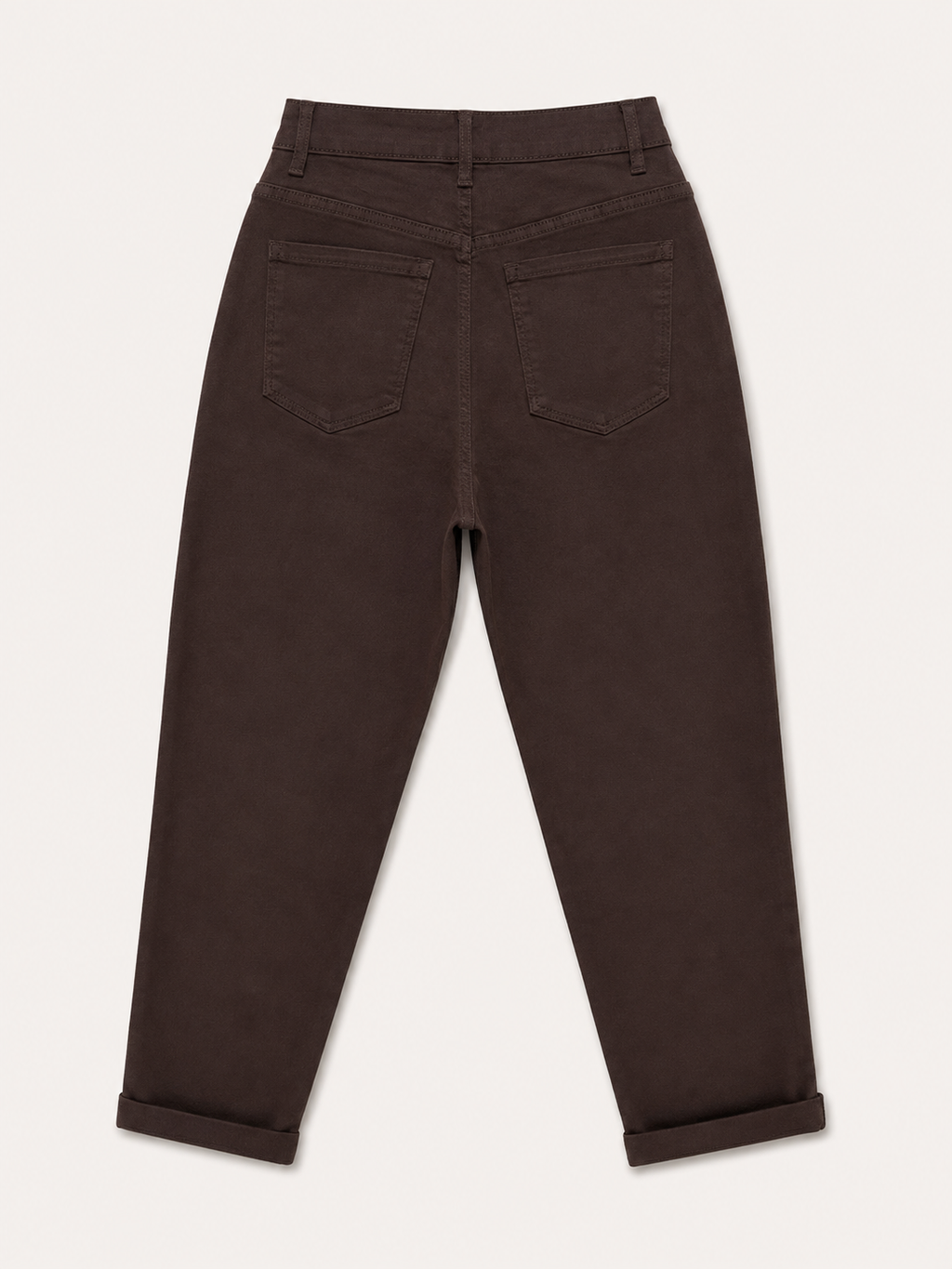 Pantalon Mom Fit – Boutons Dorés aux Poches – Chocolat
