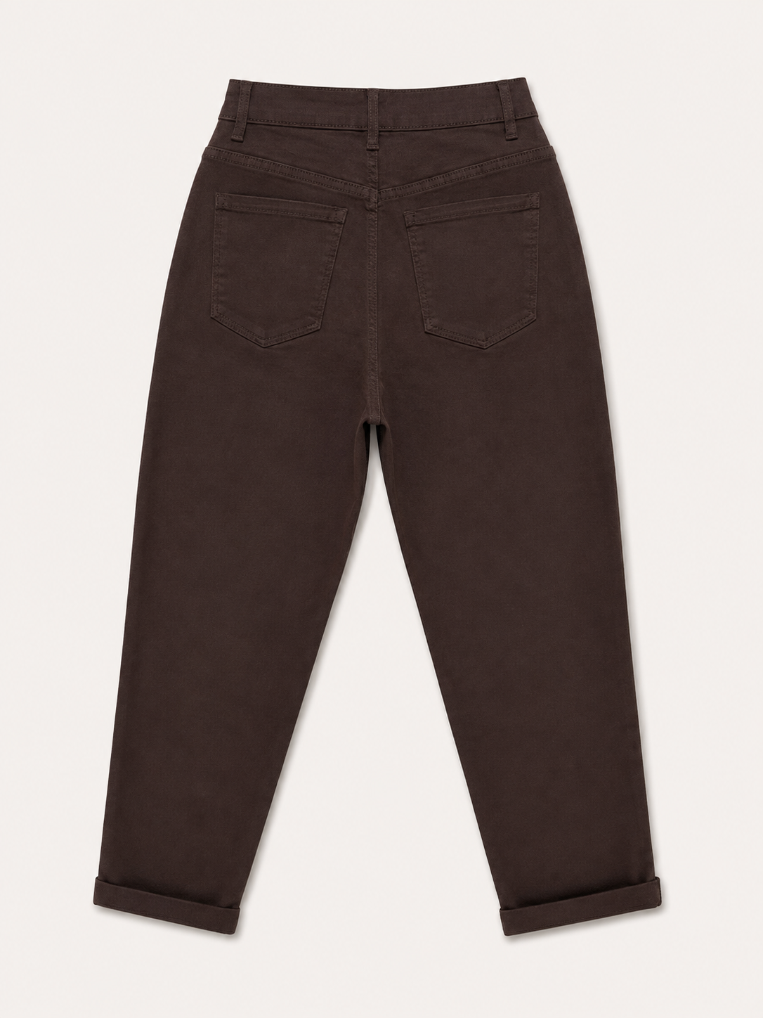 Pantalon Mom Fit – Boutons Dorés aux Poches – Chocolat