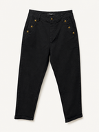 Pantalon Mom Fit – Boutons Dorés aux Poches – Noir