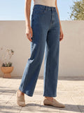 Jean Wide Leg – Tissu Jacquard Trait Droit Contrastant