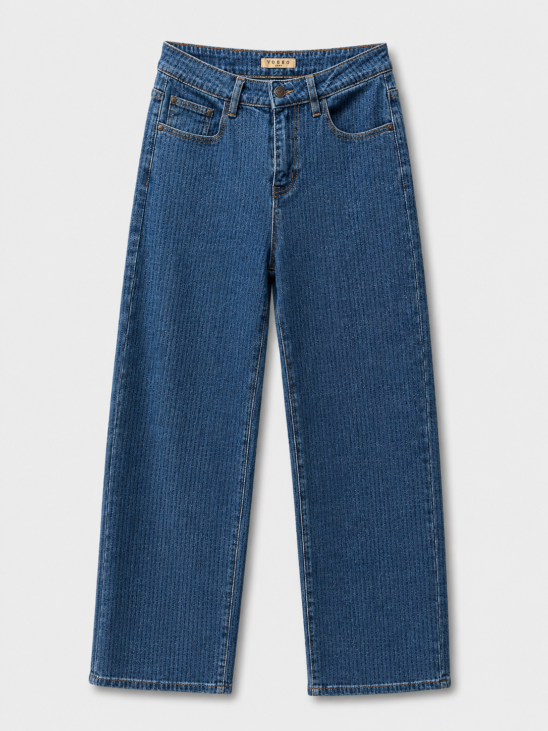 Jean Wide Leg – Tissu Jacquard Trait Droit Contrastant