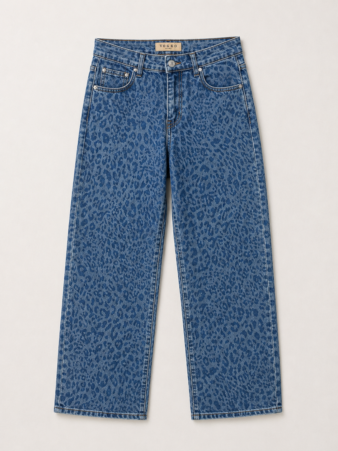 Jean Wide Leg – Tissu Jacquard Léopard