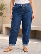 Jean Mom Fit – Grande Taille – Taille Élastique & Double Cordons