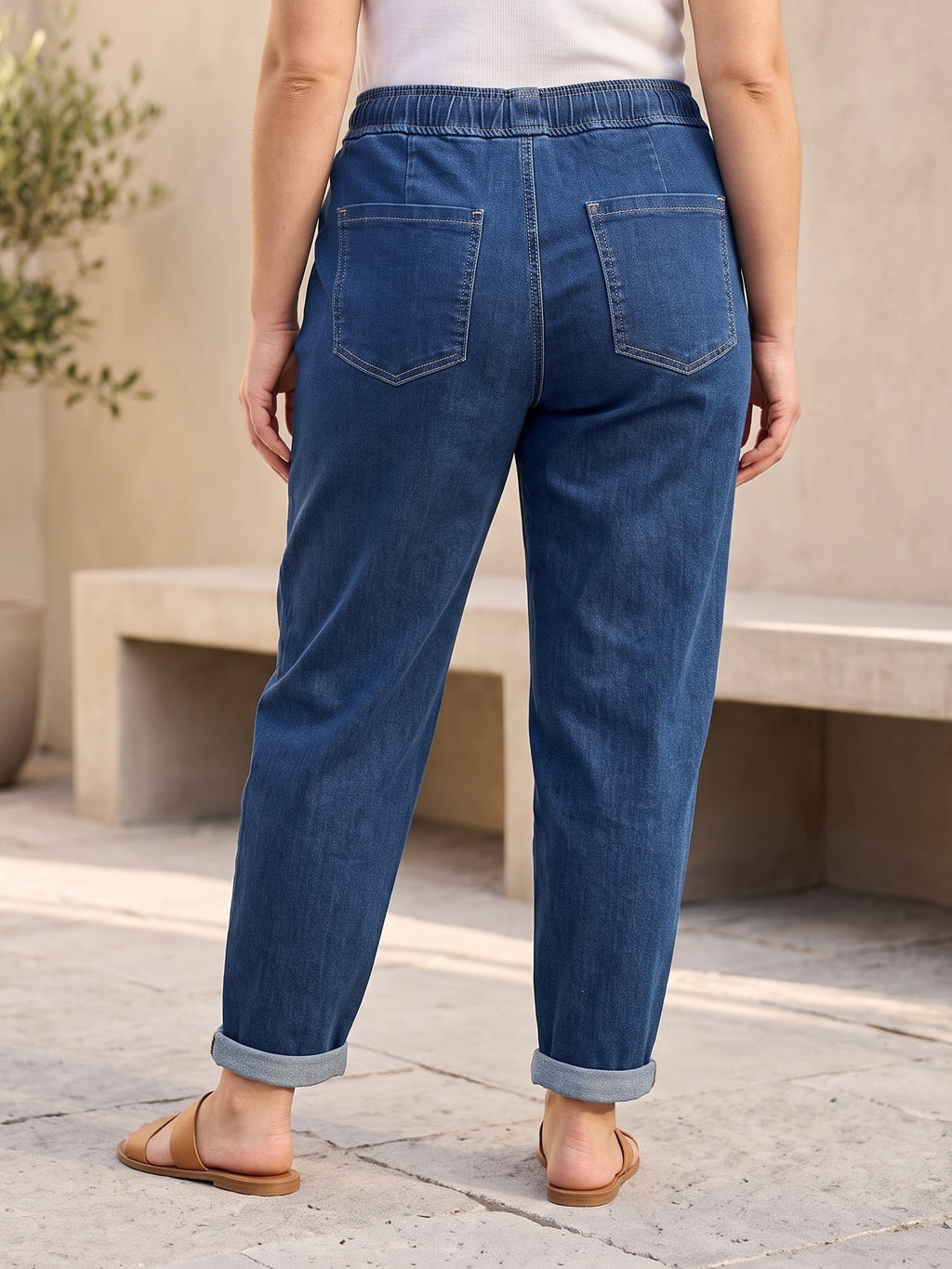 Jean Mom Fit – Grande Taille – Taille Élastique & Double Cordons