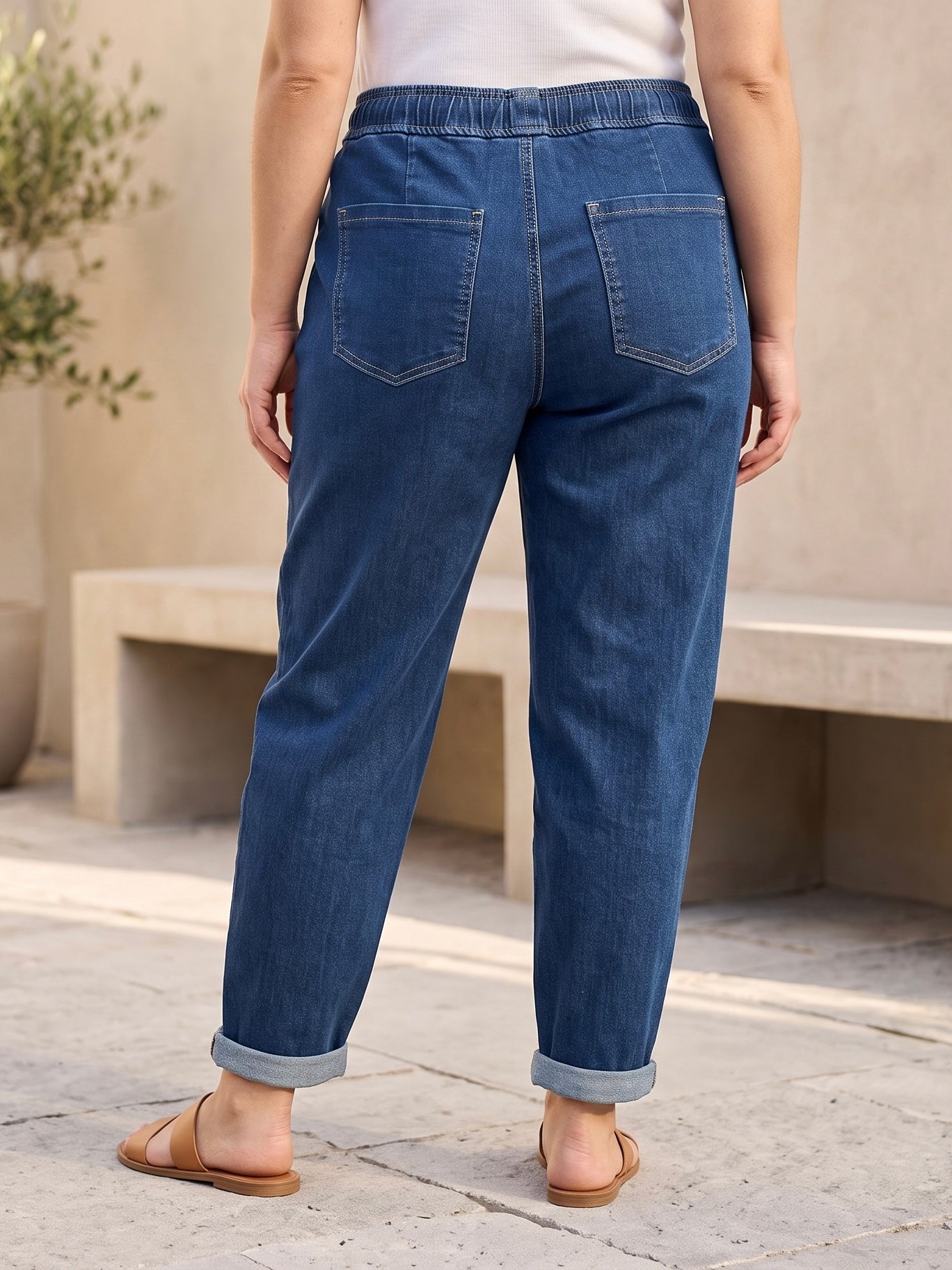 Jean Mom Fit – Grande Taille – Taille Élastique & Double Cordons