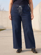 Jean Wide Leg – Grande Taille – Ceinture Élastique & Cordons