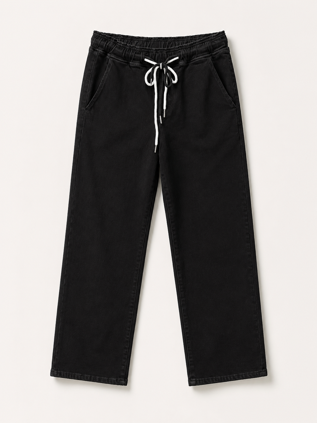 Jean Wide Leg – Grande Taille – Taille Élastique avec Cordons – Noir
