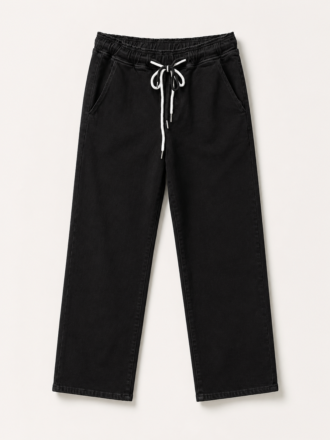 Jean Wide Leg – Grande Taille – Taille Élastique avec Cordons – Noir