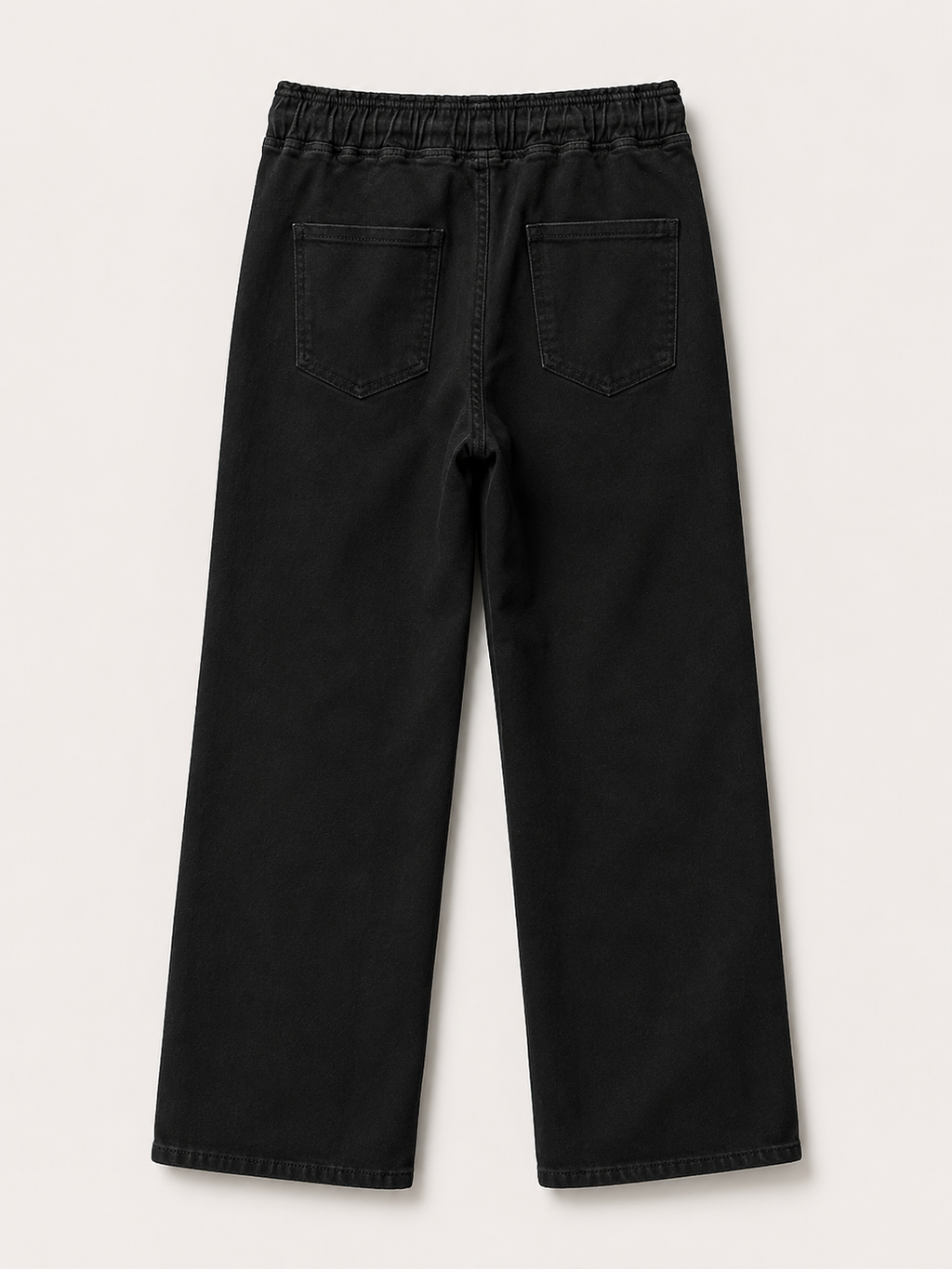 Jean Wide Leg – Grande Taille – Taille Élastique avec Cordons – Noir