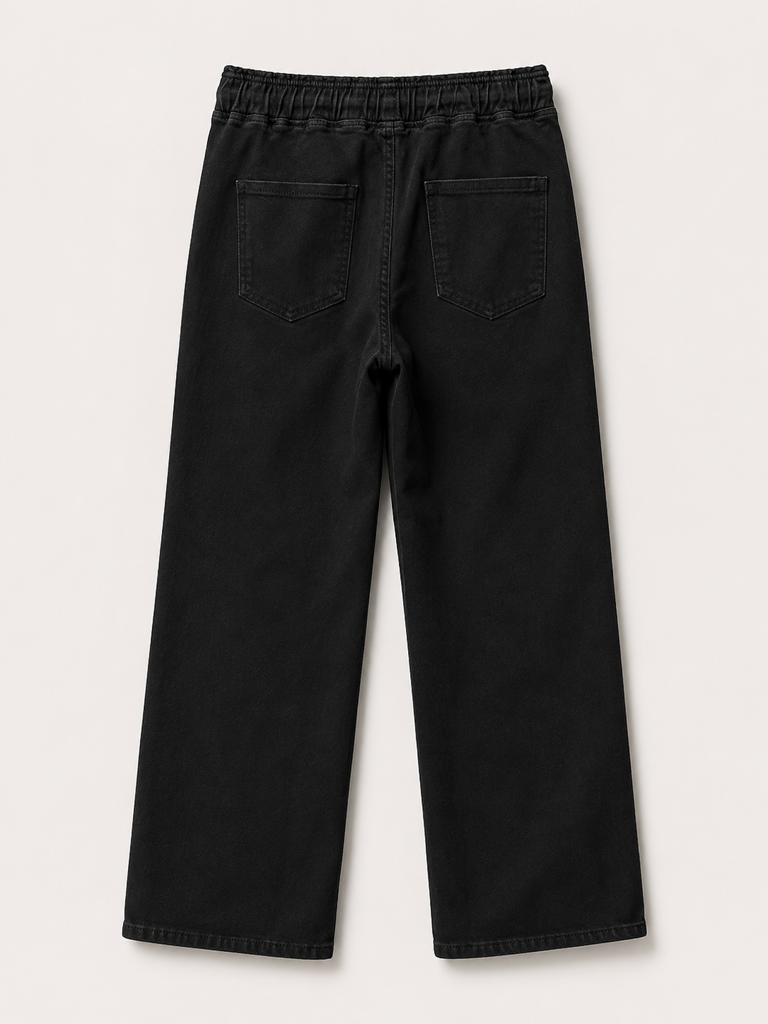 Jean Wide Leg – Grande Taille – Taille Élastique avec Cordons – Noir
