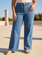 Jean Wide Leg – Grande Taille – Poches Plaquées