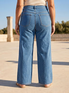 Jean Wide Leg – Grande Taille – Poches Plaquées
