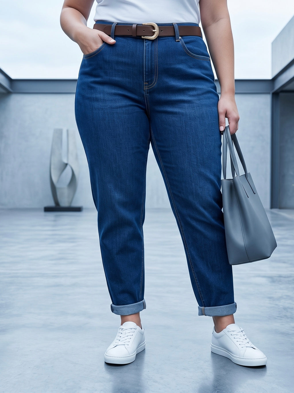 Jean Mom Fit – Grande Taille – Ceinture Assortie