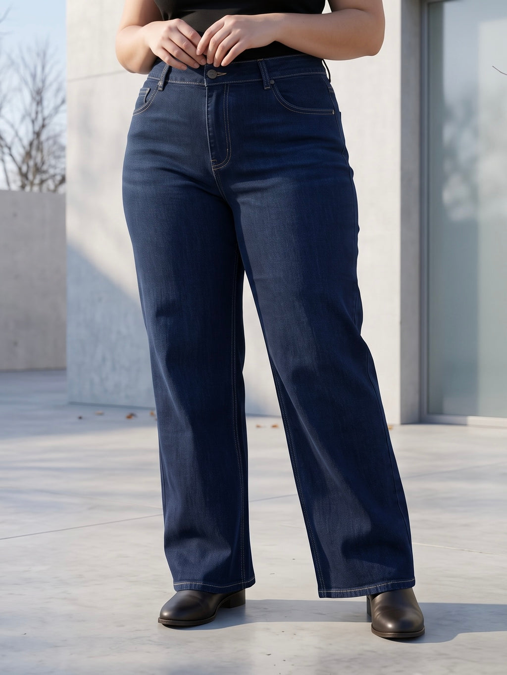 Jean Wide Leg – Grande Taille – Bleu Brut