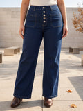 Jean Wide Leg – Grande Taille – 5 Boutons Uniques & Poches Plaquées