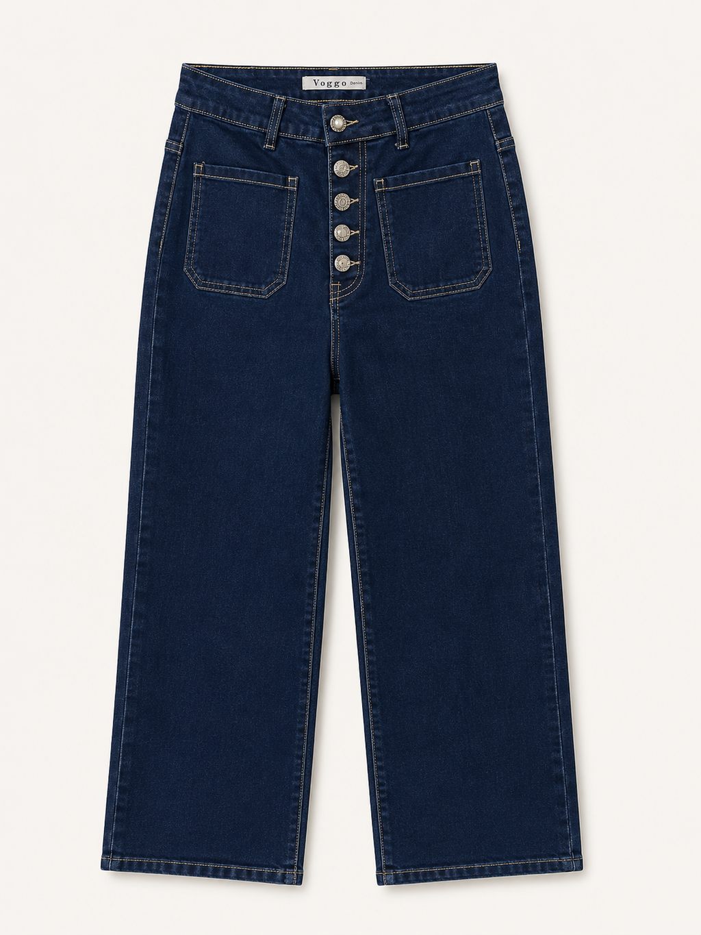 Jean Wide Leg – Grande Taille – 5 Boutons Uniques & Poches Plaquées