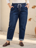 Jean Mom Fit – Grande Taille – Ceinture Élastique & Cordons