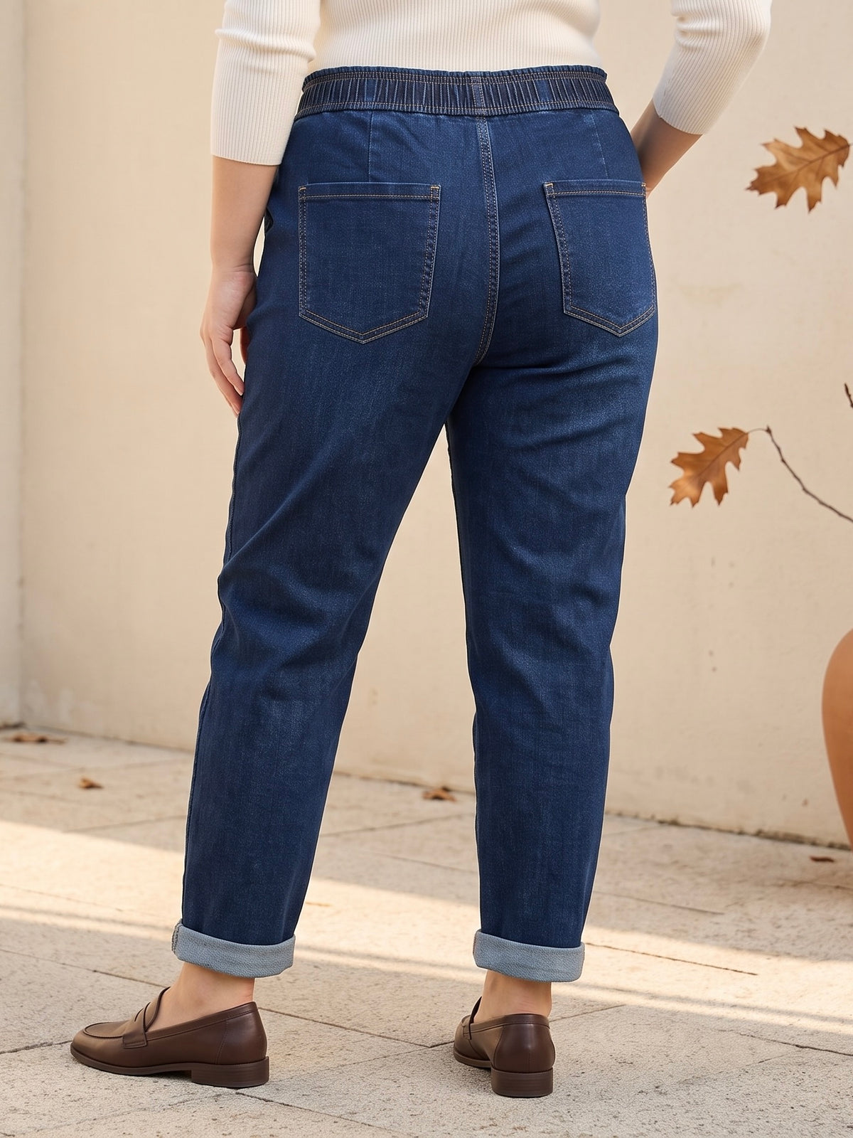 Jean Mom Fit – Grande Taille – Ceinture Élastique & Cordons