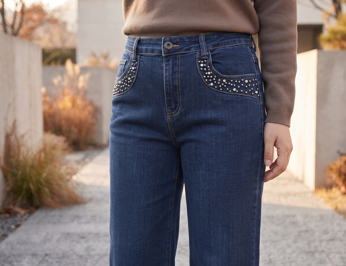 Jean Wide Leg – Grande Taille – Strass aux Poches