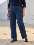Jean Wide Leg – Grande Taille – Bandes Dentelle Latérales