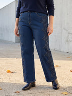 Jean Wide Leg – Grande Taille – Bandes Dentelle Latérales
